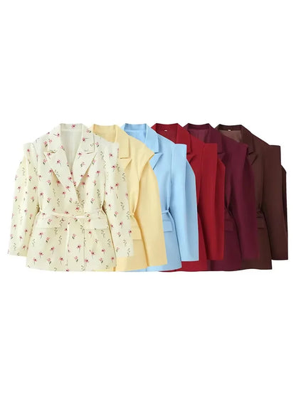 HH Woman's 2025 Autumn Fashion Long Sleeve Lapel Wide Shoulder Blazer Jacket Female Lace-up Single Buckle Exaggerated Coat