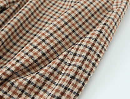 Woman Office Lady Suit Plaid Jacket Chic Autumn Khaki Plaid WomanSingle Breasted Blazer+Straight Long Pants Vintage Fashion