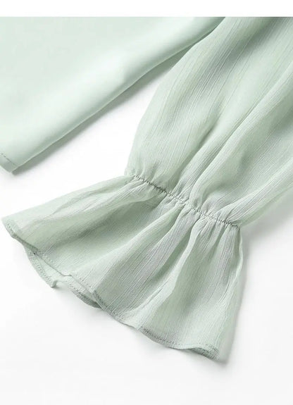 Women's Clothing Long-sleeved Chiffon Shirt Stand-up Collar French Tie High-end New Style Shirt Lace-up Top