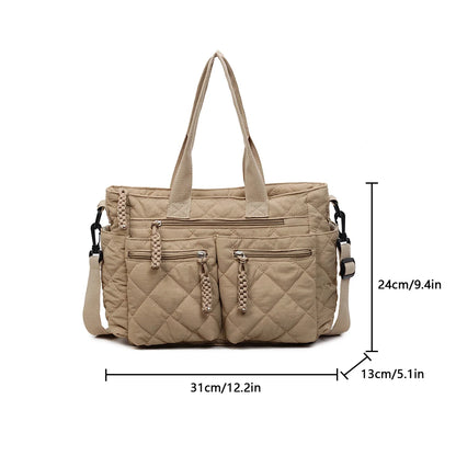 Women's Shoulder Bag, Large-Capacity Casual Multifunctional Commuter Handbag, Versatile Diamond Quilted Design Crossbody Bag
