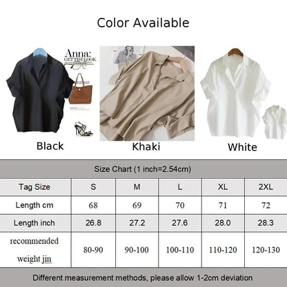 Women Blouses Spring Summer Breathable Simple Short Batwing Sleeve Turn Town Quick Dry Collar Shirts Solid Color Female Clothing