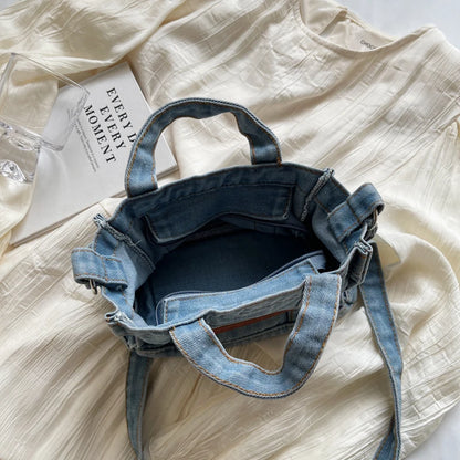 1 solid color denim handbag ladies shoulder bag suitable for girls, ladies, college students, newcomers and white-collar workers