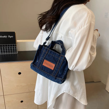1 solid color denim handbag ladies shoulder bag suitable for girls, ladies, college students, newcomers and white-collar workers
