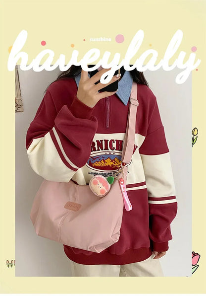 Casual Nylon Womens Shoulder Bag Korean Fashion Simple College Style Crossbody Bag Large Capacity Designer Ladies Handbag Purse