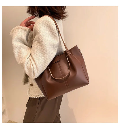 Portable Commuter Women Shoulder Bags Large Capacity Handbag Ladies Fashion Tote Vintage Soft Pu Leather Underarm Bag for Female