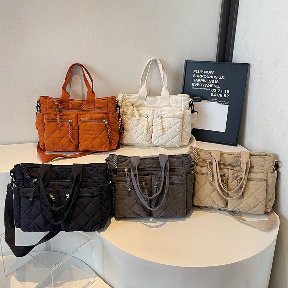 Women's Shoulder Bag, Large-Capacity Casual Multifunctional Commuter Handbag, Versatile Diamond Quilted Design Crossbody Bag