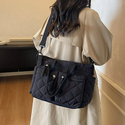 Women's Shoulder Bag, Large-Capacity Casual Multifunctional Commuter Handbag, Versatile Diamond Quilted Design Crossbody Bag