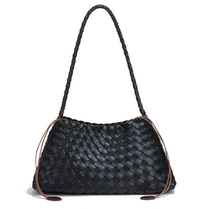 Women Handwoven Shoulder Bag Korean Casual Trendy Large Capacity Handbag Soft PU Leather Ladies Tote Bag Summer Underarm Bags
