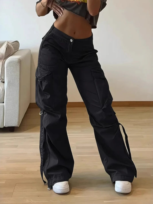 New Summer Cargo Pants Women's Solid Straight Leg Big Pockets Baggy Trousers All-Match Sweatpants Chic Streetwear Women Clothing