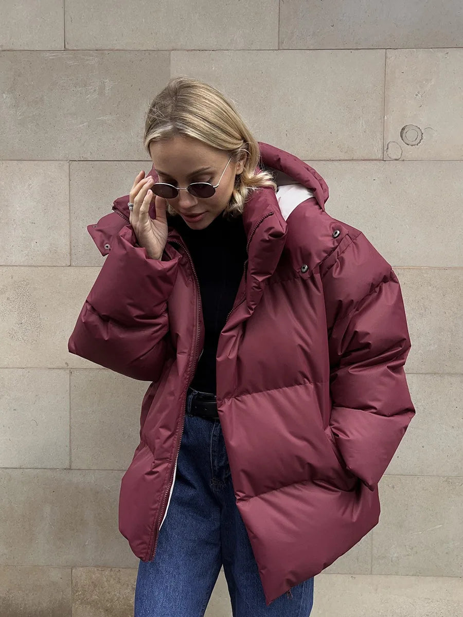 Women Winter Cotton Coat 2025 New Women Loose Cotton Padded Jacket Solid Hooded Parkas Coat Female Puffer Coat Winter Outwear