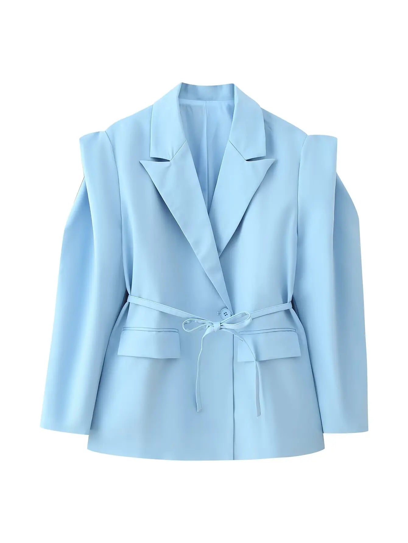 HH Woman's 2025 Autumn Fashion Long Sleeve Lapel Wide Shoulder Blazer Jacket Female Lace-up Single Buckle Exaggerated Coat