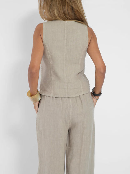 Women's Clothing 2025 Spring Summer New Fashionable Vest Pants Collage Splicing Pure Sleeveless Color Temperament Casual Suit