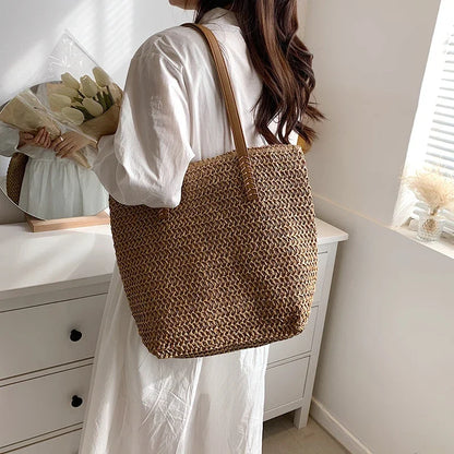 Women's Shoulder Handbag Bohemian 2024 Summer Fashion Straw Beach Tote Bag Travel Shopper Weaving Hand-woven Shopping Bags New
