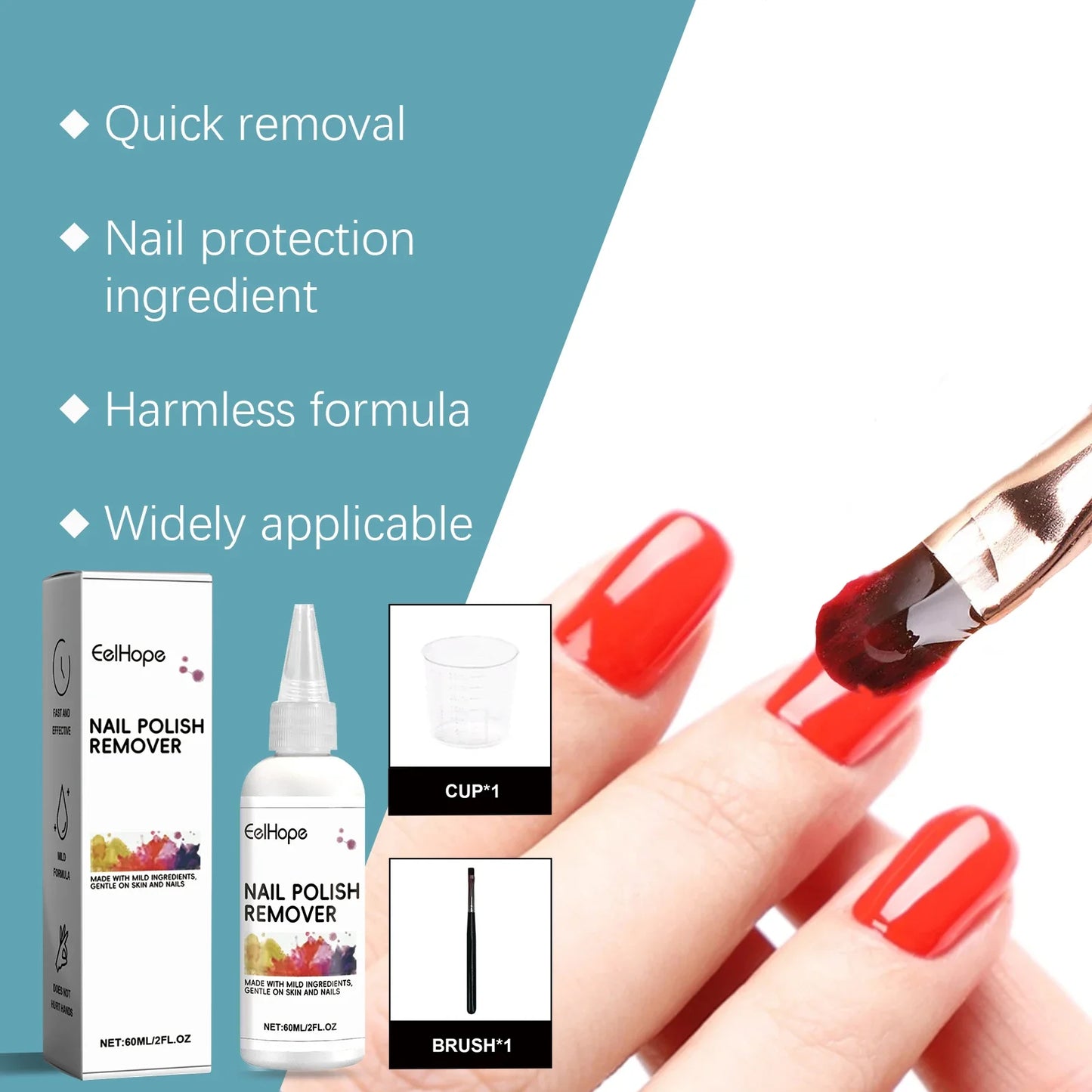 EELHOE 60ml Nail Brush Cleaner Excellent Nail Brush Pen Remain Glue Gel Remover Quick Dissolve Remove Glue Nail Polish Cleaner