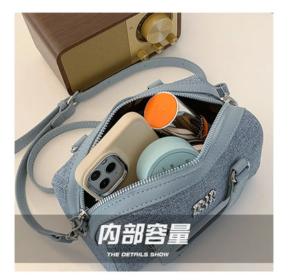 Fashion New Boston Denim HandBag For Women Single Shoulder Crossbody Barrel Satchel Handle Shoulder Bags