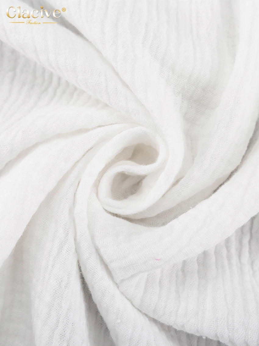 Clacive Fashion White Office Woman Blouses 2022 Autumn Lapel Long Sleeve 100%Cotton Shirts Lady Elegant Chic Top Female Clothes