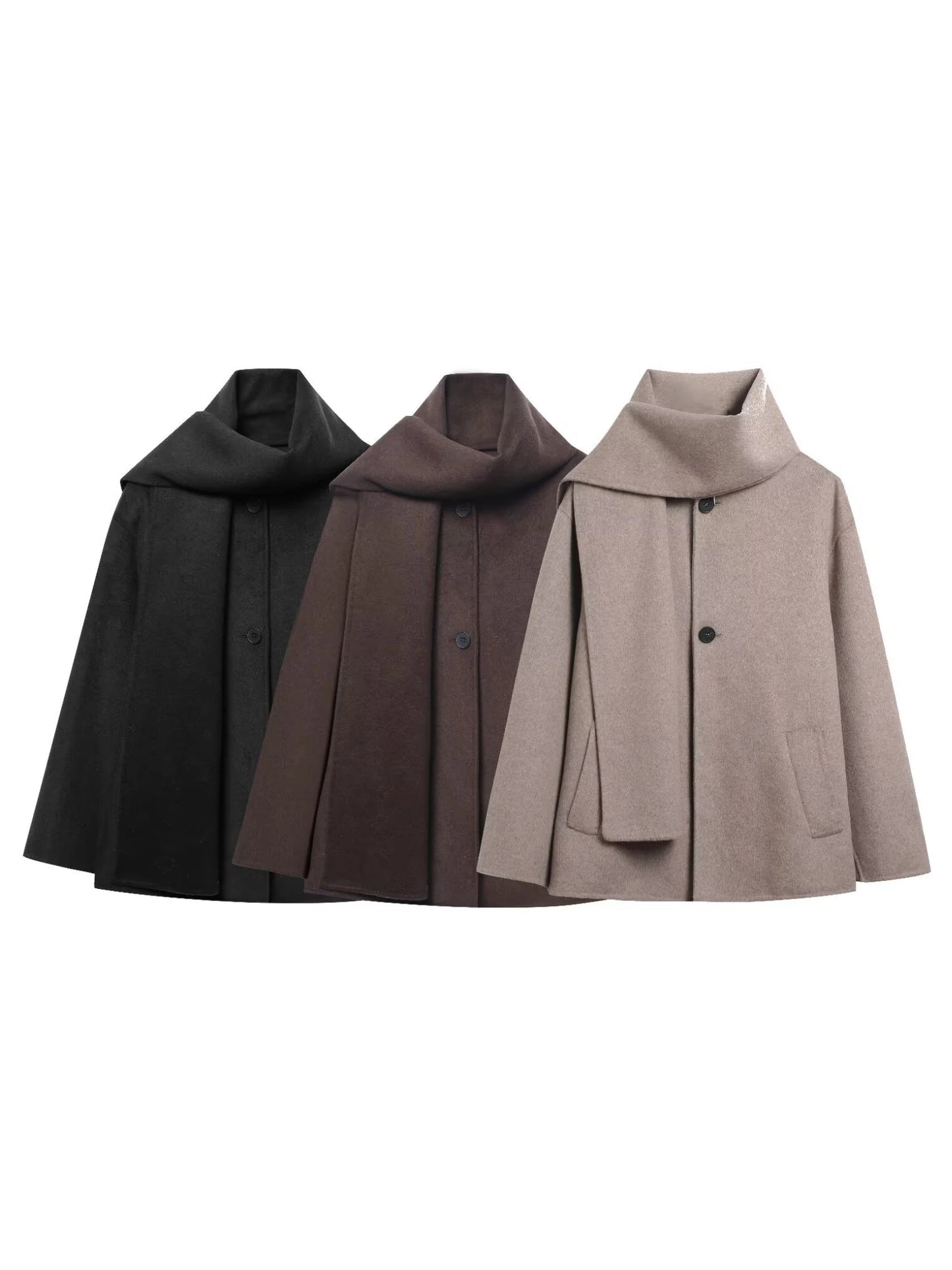 2025 New Autumn and Winter Women's Clothing European and American Fashion Wool Blended Scarf Short Coat Jacket