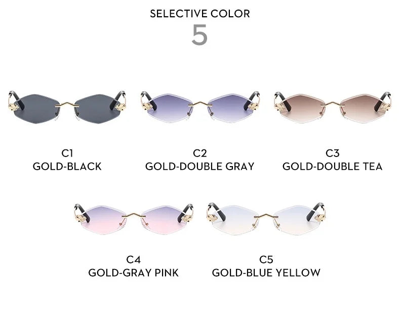 Trendy Rimless Polygonal Sunglasses Stylish Gradient Lens Metal Shades Eyewear Luxury Brand Small Rhombus Vintage Sun Glasses