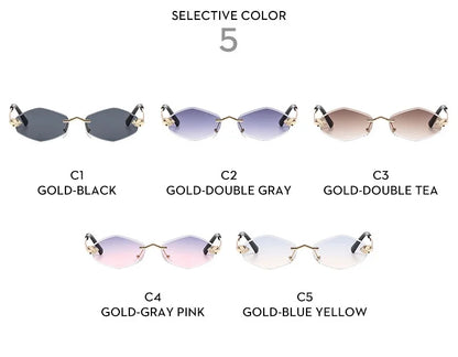 Trendy Rimless Polygonal Sunglasses Stylish Gradient Lens Metal Shades Eyewear Luxury Brand Small Rhombus Vintage Sun Glasses