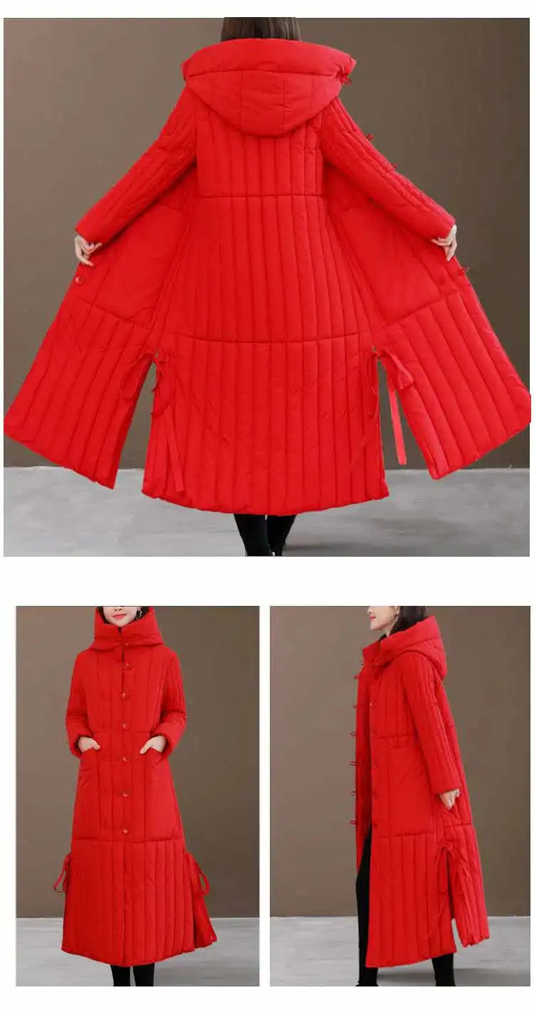 Winter Cotton-padded Clothes Women Coat 2023 Long Loose Female Hooded Padded Clothing Big Pocket Parkas Thicken Warm Jackets