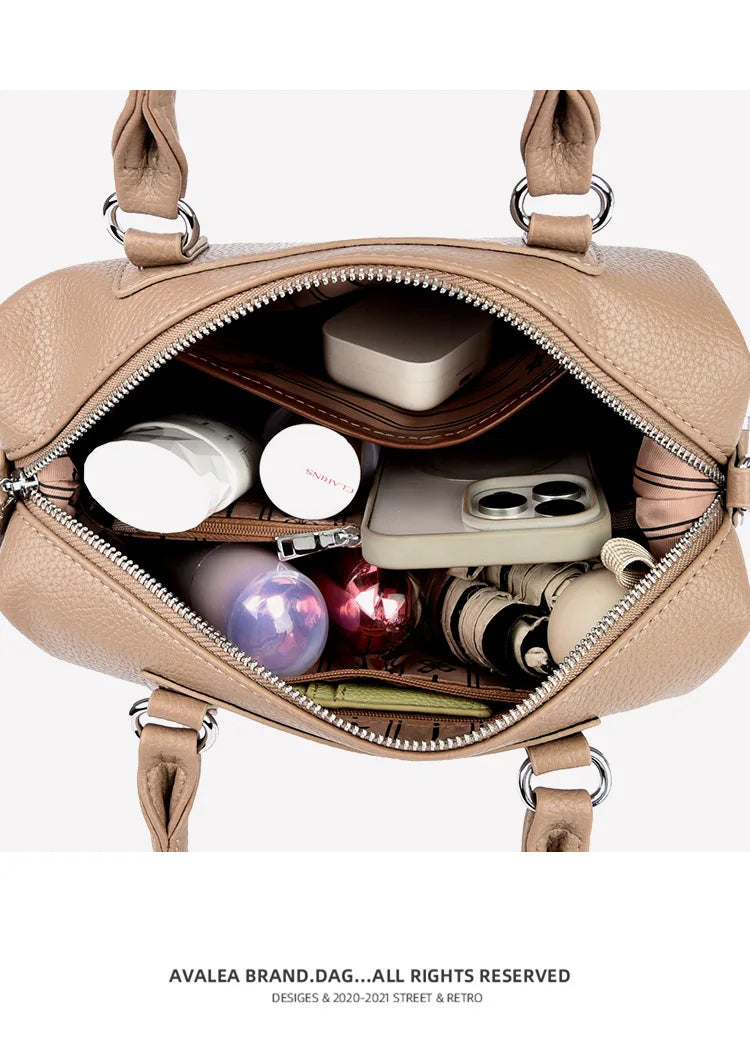 New Women's Handbag, Simple and Versatile Tote Bag, Large-Capacity Soft Leather Shoulder Bag, Crossbody Bag for Commuting and Shopping, High-End Solid Color Casual Bag