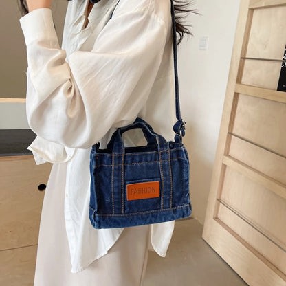 1 solid color denim handbag ladies shoulder bag suitable for girls, ladies, college students, newcomers and white-collar workers