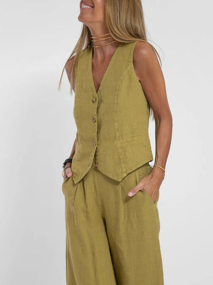 Women's Clothing 2025 Spring Summer New Fashionable Vest Pants Collage Splicing Pure Sleeveless Color Temperament Casual Suit