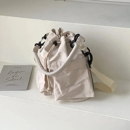 Women Tote Bag Shoulder Bag Nylon Waterproof Large Capacity Handbag Drawstring Crossbody Bag