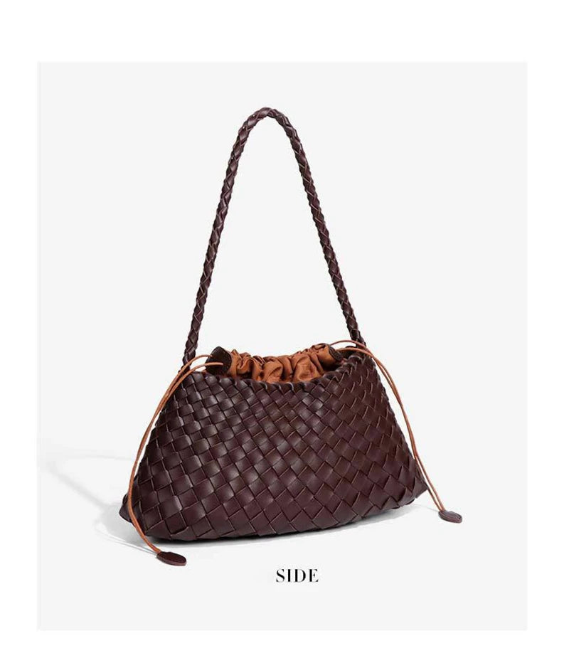 Women Handwoven Shoulder Bag Korean Casual Trendy Large Capacity Handbag Soft PU Leather Ladies Tote Bag Summer Underarm Bags