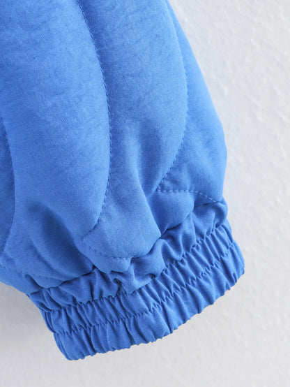 2025 Women's Crop Coat Fashion Warm Single Breasted Blue Embroidery Cotton Jackets Woman Autumn Winter Chic Outwear