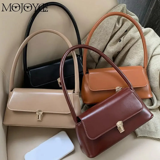 Women Retro Tote Bag Trendy Vintage Underarm Bag Portable Casual PU Leather Solid Color Simple Handle Designer Handbags