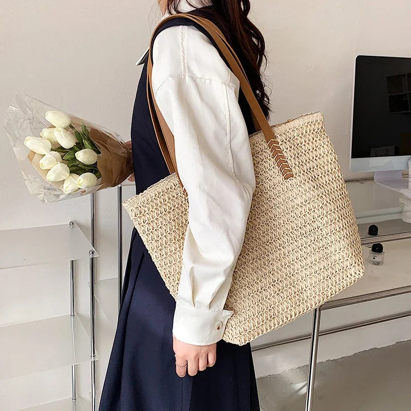Women's Shoulder Handbag Bohemian 2024 Summer Fashion Straw Beach Tote Bag Travel Shopper Weaving Hand-woven Shopping Bags New