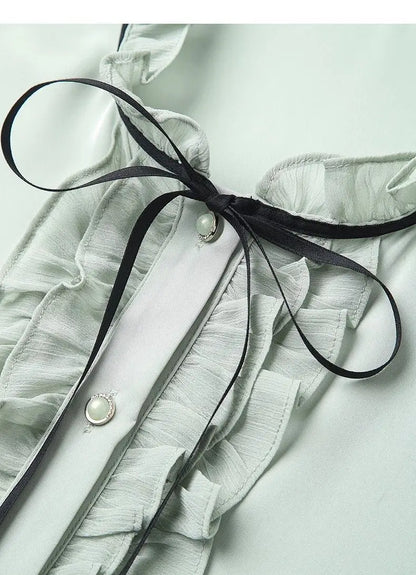 Women's Clothing Long-sleeved Chiffon Shirt Stand-up Collar French Tie High-end New Style Shirt Lace-up Top