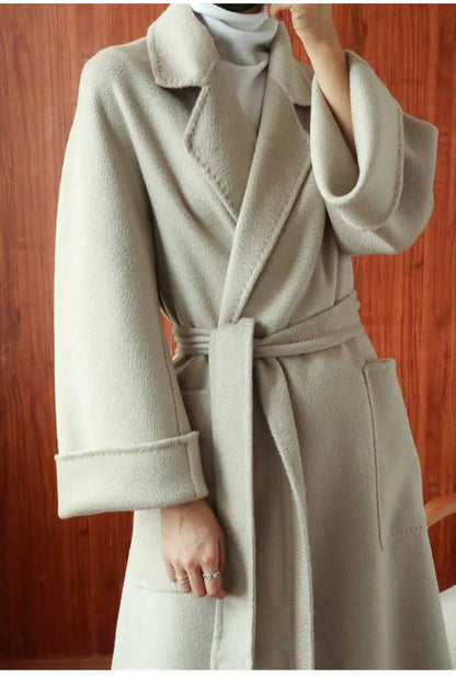 Women Double-Sided 20% Cashmere Wool Coat Jacket Women Long Beautiful Woolen Winter Autumn Warm Fashion Water Ripple Cloak