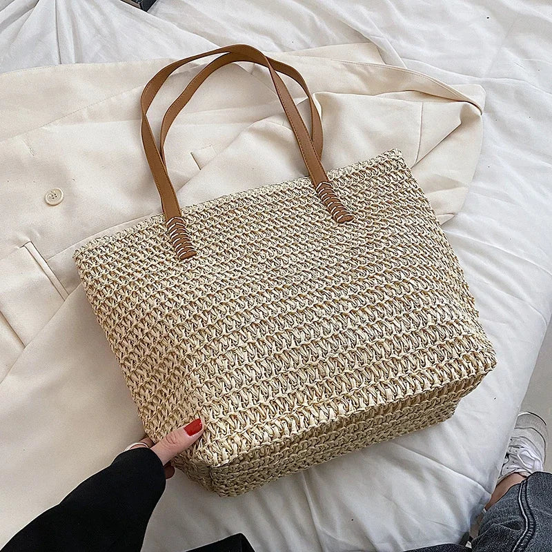Women's Shoulder Handbag Bohemian 2024 Summer Fashion Straw Beach Tote Bag Travel Shopper Weaving Hand-woven Shopping Bags New