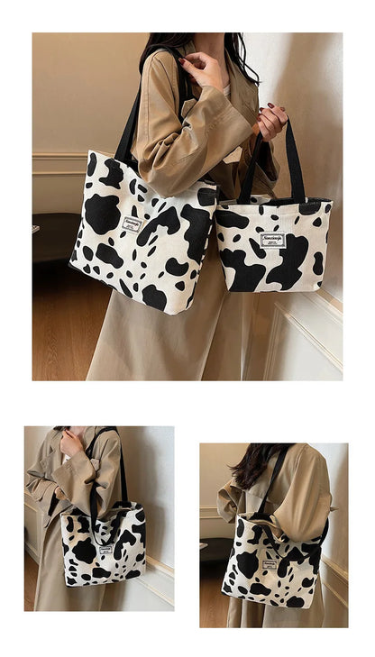 Ladies' one shoulder handbag, large capacity zipper commuting bag, corduroy retro artistic tote bag