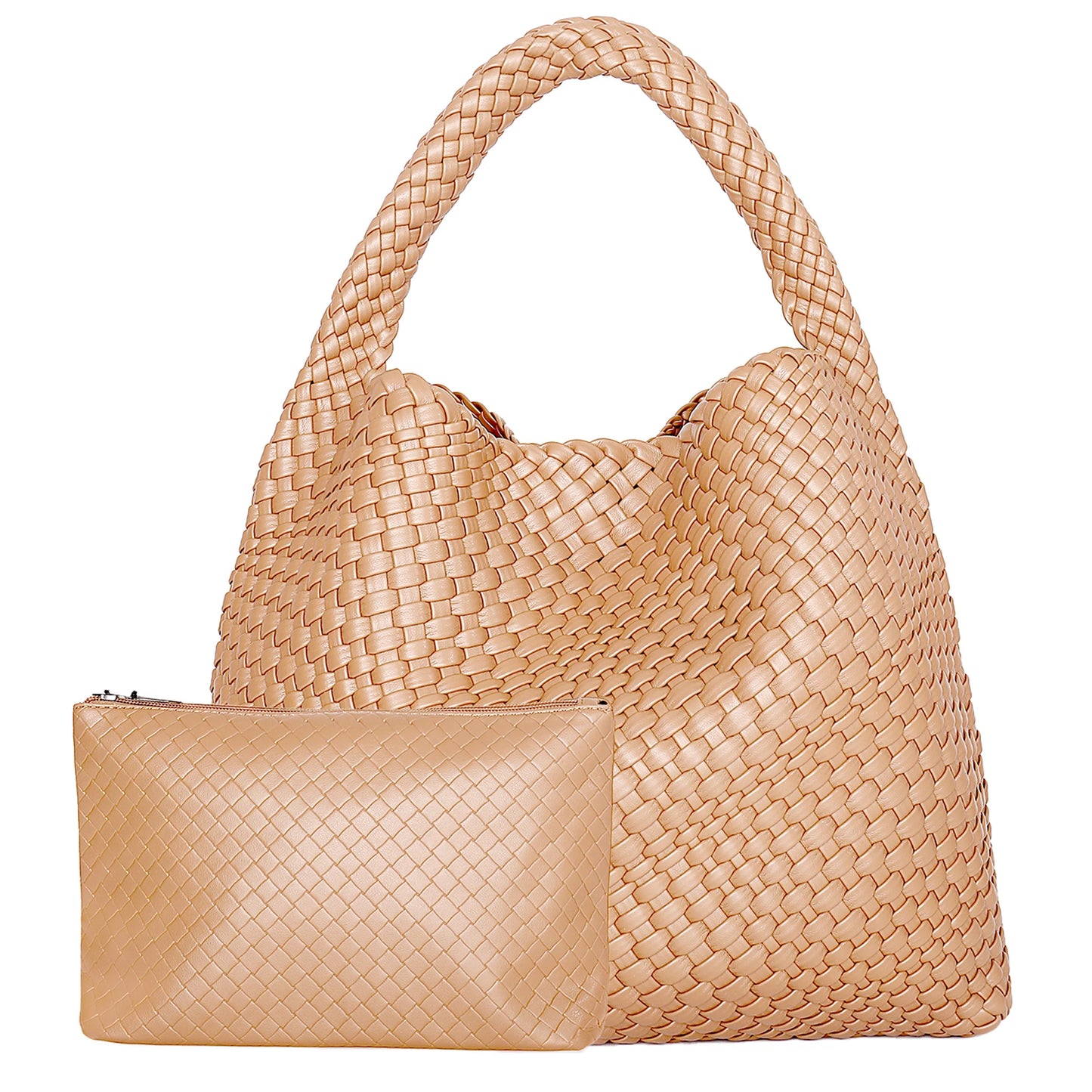 Woven Tote Bag for Women Large Woven Handbag Soft Leather Shoulder Bag Work Shopper Summer Beach Travel Tote Bag with Purse