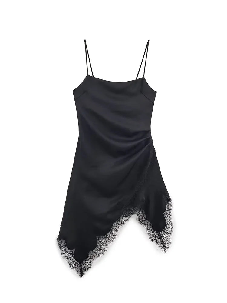 HH Woman Elegant Lace Decoration Camisole Underwear Style Top Female Spring Casual Sleeveless Backless Asymmetry Solid Tops