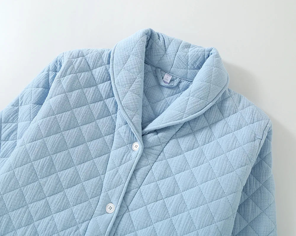 Autumn Winter Women Warm Cotton with Filler Robe Ladies Bathrobe Female Long Sleeve Dressing Gown Robes Simple Home Clothes