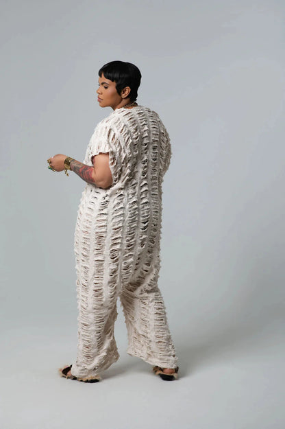 Fashion Blogger Designer  2025 Summer Fashion Summer Hollow Denim Jumpsuit Sexy Lady Deep V-Neck Loose Deep Jumpsuit For Holiday