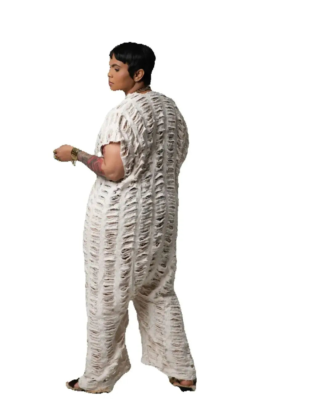 Fashion Blogger Designer  2025 Summer Fashion Summer Hollow Denim Jumpsuit Sexy Lady Deep V-Neck Loose Deep Jumpsuit For Holiday