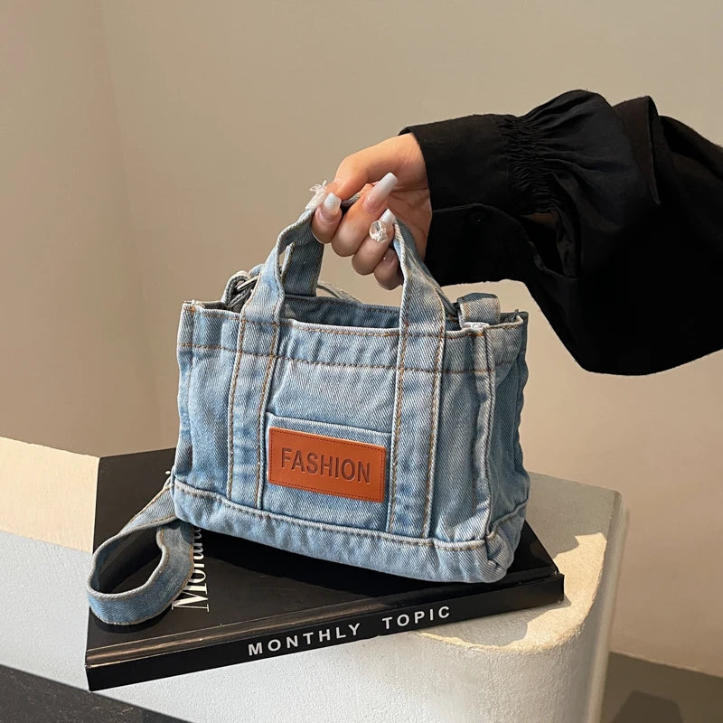 1 solid color denim handbag ladies shoulder bag suitable for girls, ladies, college students, newcomers and white-collar workers