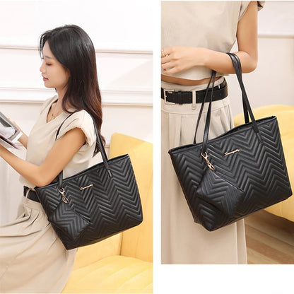 Women's Bag Fashion Large Capacity Tote Bag Wavy Grain Daily Commute Handbag two-piece