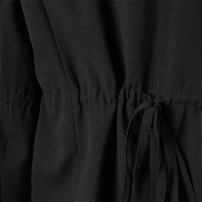 Women's Black Blazer Top with Bell Sleeves Bow Tie Cuffs Elegant Lapel Casual Jacket Drawstring Waist Loose Fit Office Outerwear