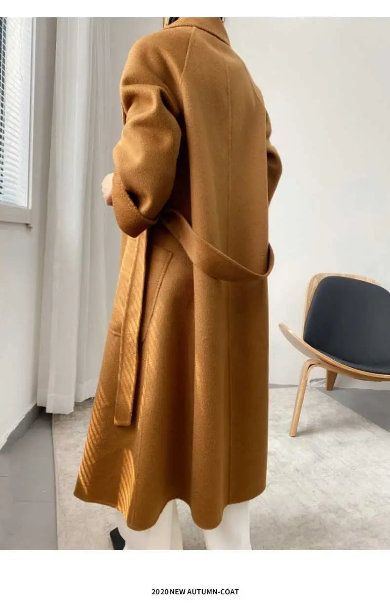 Women Double-Sided 20% Cashmere Wool Coat Jacket Women Long Beautiful Woolen Winter Autumn Warm Fashion Water Ripple Cloak