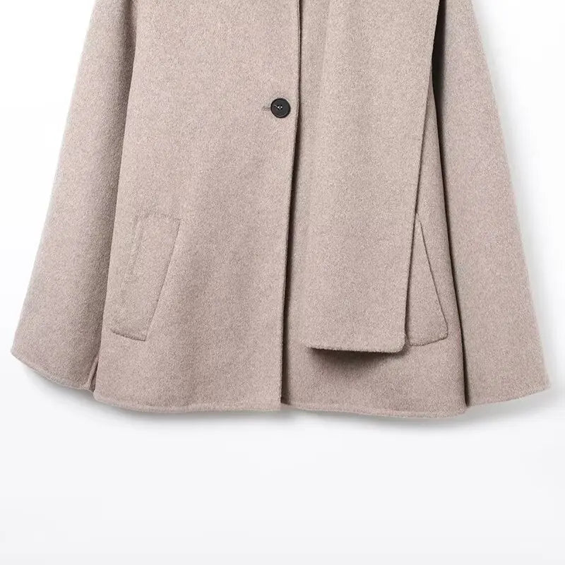 2025 New Autumn and Winter Women's Clothing European and American Fashion Wool Blended Scarf Short Coat Jacket