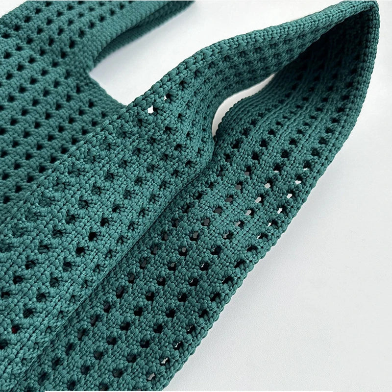 Handmade Knit Handbag Women Mini Knot Wrist-bag Female Casual Color Wide Stripe Plaid Tote Bag Student Reusable Shopping Bag