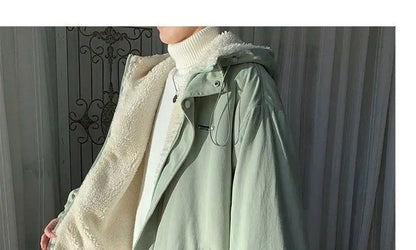 Lamb wool Jacket Women's 2025 Autumn winter New Korean version Loose Workwear Student cotton Jackets Female Hooded Warm Coat