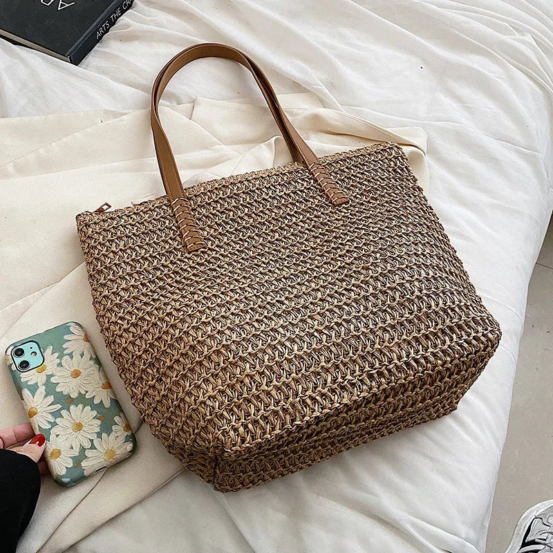 Women's Shoulder Handbag Bohemian 2024 Summer Fashion Straw Beach Tote Bag Travel Shopper Weaving Hand-woven Shopping Bags New