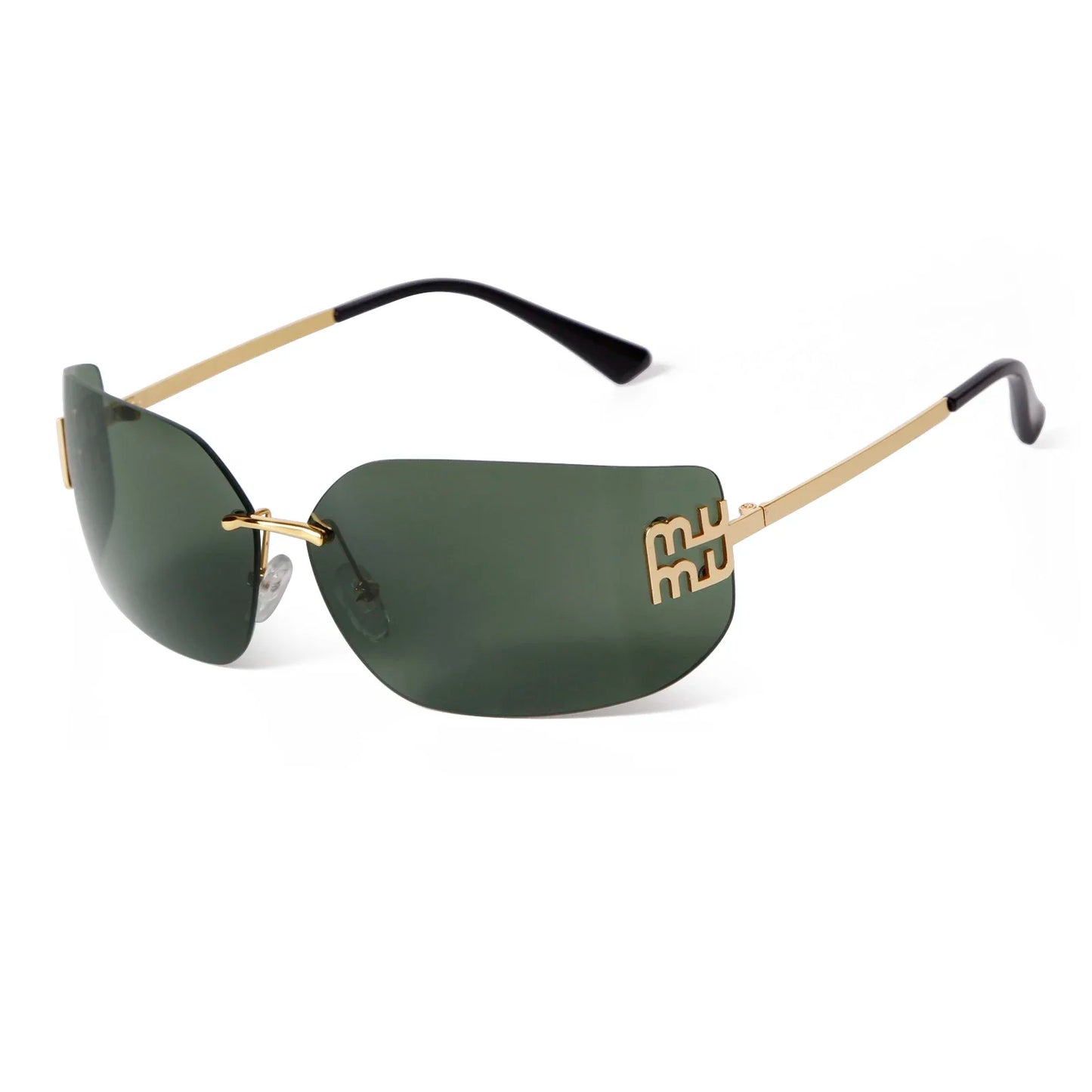 Luxury Metal Rimless Sunglasses Women Brand Design Rivets Letter Rectangle Curved Shades Funky Classic Sun Glasses Female